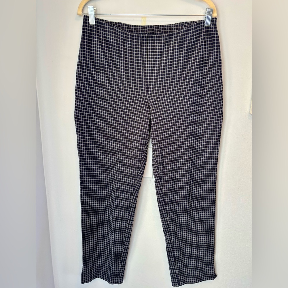 J Jill Ponte Slim Leg Pants Womens Medium Navy/Gray Pull On Stretch Seam Darts